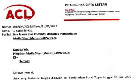 Hak Jawab PT ACL
