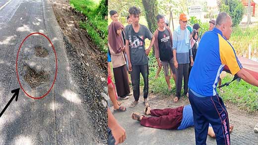 Seorang pengendara sepeda motor kecelakaan tunggal di Jorong Padang Candi, Nagari Sungai Dareh, Kecamatan Pulau Punjung, Kabupaten Dharmasraya