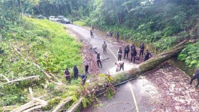 Begini Upaya TNI – Polri Membuka Palang Kayu di Jalan Trans Yapen Utara