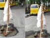 jalan berlobang di dekat Stasiun Kereta Api Pariaman