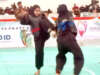 Atlet Pencak Silat Putri NU Sumbar sedang bertanding