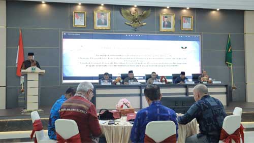 Lahirnya UU Pajak dan Retribusi Daerah, Pemprov Sumbar Segera Respon 1 Sekdaprov Hansastri saat membuka dialog (komunikasi) Badan Urusan Legislasi Daerah (BULD) DPD RI dengan OPD terkait lingkup Pemprov. Sumbar di Auditorium Gubernuran