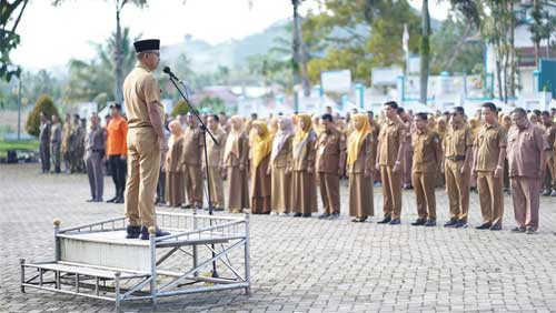 Bupati Solok Selatan, H. Khairunas dalam apel gabungan ASN