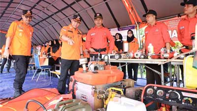 Apel Kebakaran Hutan dan Lahan (Karhutla) Kegiatan Penguatan Kapasitas Kawasan untuk Pencegahan Kesiapsiagaan Bencana Tahun 2023 di halaman Griya Agung Palembang