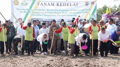 Mendag bersama Mentan Hadiri Gerakan Tanam Bersama Kedelai di Lampung