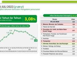 Angka Inflasi YoY Juli 2023 Turun dari 3,52 Menjadi 3,08 Persen