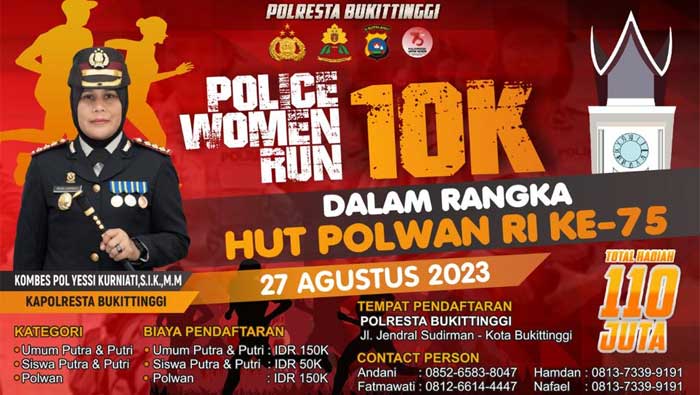 Ayo Ikutan! Police Women Run 10K Meriahkan Hari Jadi Polwan di Bukittinggi, Ada Artis Ibukota Lho 1 Police Women Run 10K