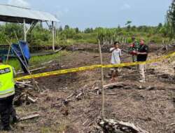 Tempat Kejadian Peristiwa Pembunuhan Rekan Kerja Di Depan Pos Jaga Pt. Gal Desa Muara Merang, Kecamatan Bayung Lencir, Kabupaten Muba