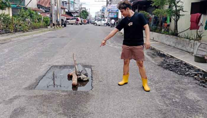 Kondisi perbaikan Jalan Diponegoro Kisaran, Kelurahan Kisaran Baru, Kecamatan Kisaran Barat, Kabupaten Asahan, Sumut.