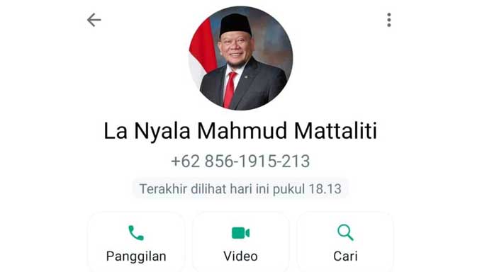 Foto dan Nama Ketua DPD RI Dicatut Orang di WhatsApp