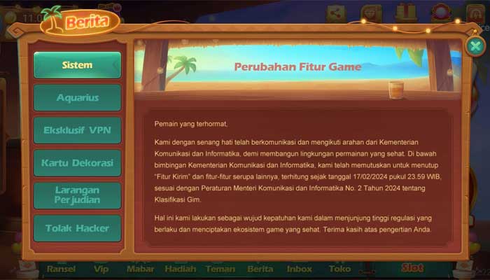 Fitur Kirim Higgs Domino Island Ditutup