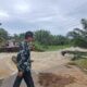 Wakil Bupati Pasaman Barat, Risnawanto meninjau jembatan amblas diterjang banjir di Nagari Koto Gadang Jaya (Koja) Kecamatan Kinali