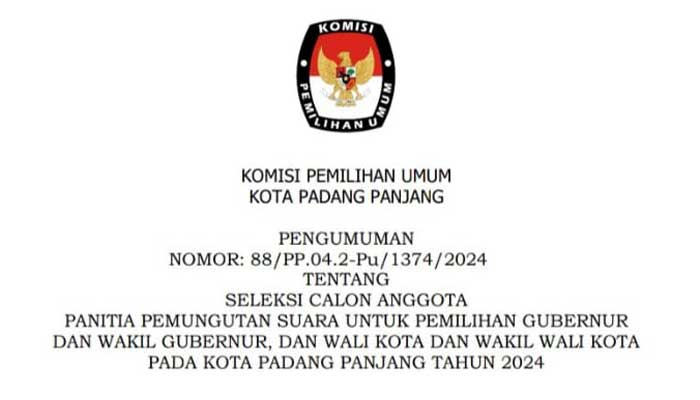 Pengumuman Seleksi Calon Anggota Panitia Pemungutan Suara KPU Kota Padang Panjang