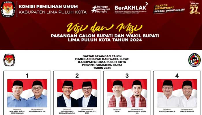 Ini Visi Misi Empat Pasangan Calon Pilkada Kabupaten Lima Puluh Kota Tahun 2024