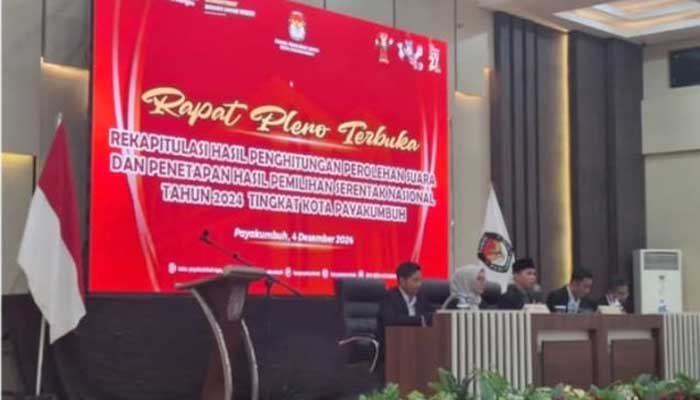 Rapat Pleno Terbuka Rekapitulasi Penghitungan Perolehan Suara dan Penetapan Hasil Pemilihan Kepala Daerah Serentak Nasional tahun 2024 tingkat Kota Payakumbuh