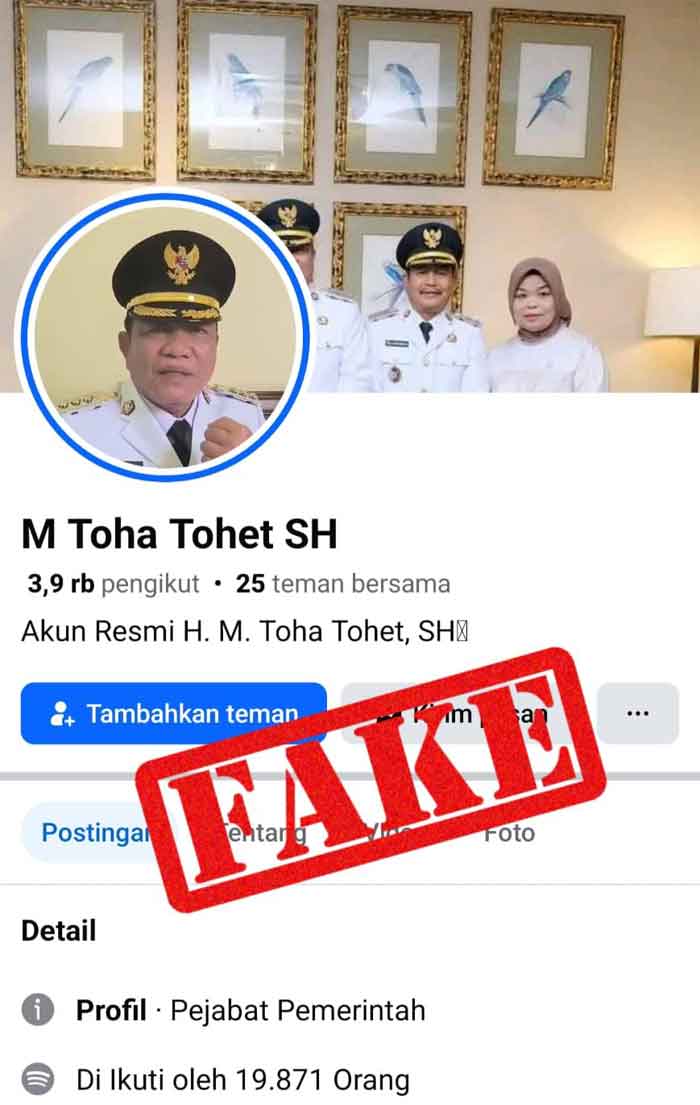 Hati-hati! Waspadai Akun Facebook Palsu Mengatasnamakan Bupati Muba M Toha 2 Akun palsu Facebook Bupati Muba, H. M. Toha Tonet