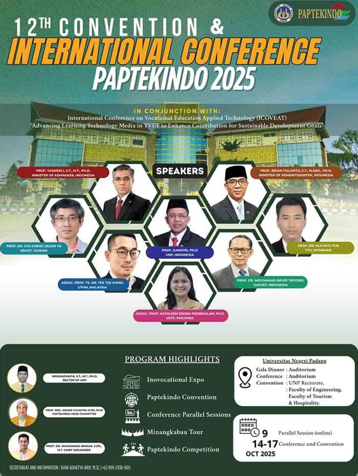 PAPTEKINDO Gelar Konferensi Internasional di UNP, Angkat Kolaborasi Pendidikan Vokasi, Simak Agendanya 2 PAPTEKINDO Gelar Konferensi Internasional di UNP