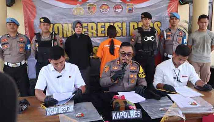 Kapolres Kebumen, AKBP Eka Baasith Syamsuri dalam konferensi pers penetapan 1 Tersangka Kasus Dugaan Investasi Bodong NWS