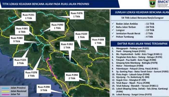 16 Ruas Jalan Provinsi Sumbar Terdampak Bencana Hidrometeorologi 1 Sebaran 16 Ruas Jalan Provinsi Sumbar Terdampak Bencana Hidrometeorologi