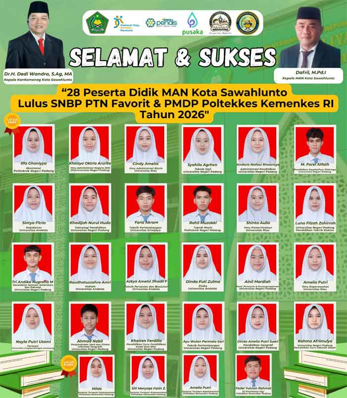 Luar Biasa! 28 Siswa MAN Kota Sawahlunto Lulus SNBP Perguruan Tinggi Favorit 1 28 Siswa MAN Kota Sawahlunto Lulus SNBP Perguruan Tinggi Favorit