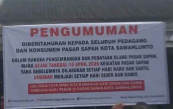 Hari Pasar Sapan di Kecamatan Barangin Sawahlunto Dialihkan ke Senin dan Kamis