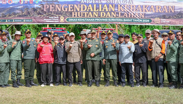 Apel Siaga Pengendalian Kebakaran Hutan dan Lahan (Karhutla) Tingkat Provinsi Sumatera Barat (Sumbar) Tahun 2026 yang digelar di Nagari Pasia Laweh, Kecamatan Palupuh, Kabupaten Agam