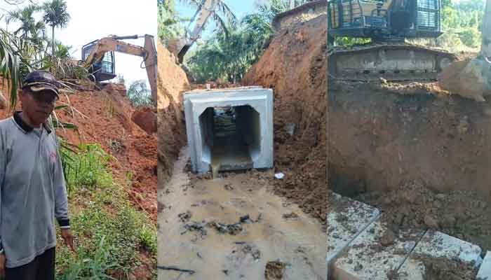 Bantuan pembangunan berupa box culvert untuk perbaikan infrastruktur jalan di wilayah Nagari Kurnia Selatan, Kabupaten Dharmasraya