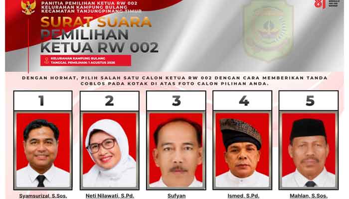 5 Kandidat Pemilihan Ketua RW 02 Kelurahan Kampung Bulang, Kecamatan Tanjungpinang Timur, Kota Tanjungpinang, Kepri