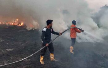 Petugas BPBD Muba sedang melakukan pemadaman Karhutbunla di Kecamatan Serasan Jaya