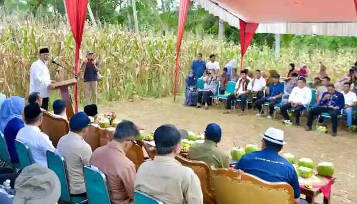 Pertanian Modern Agam: Screenhouse Cabai dan Melon Dorong Produktivitas dan Minat Generasi Muda 4 Gubernur Sumbar, Mahyeldi beri sambutaan saat penyerahan bantuan screenhouse kepada Kelompok Tani Karya Tani, berlokasi di Muaro Batu Galeh, Jorong IV Surabayo, Kecamatan Lubuk Basung, Kabupaten Agam