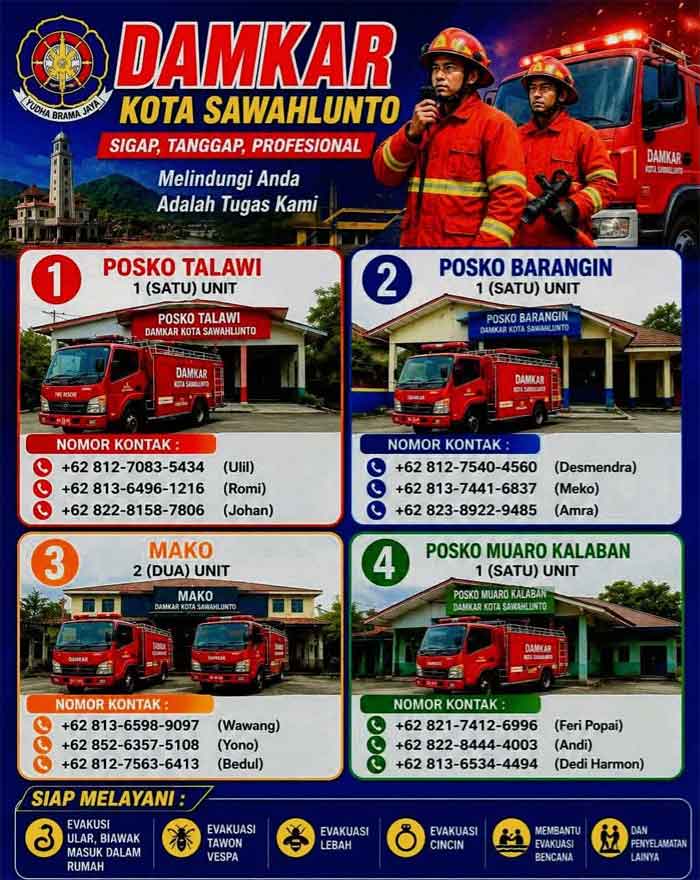 Damkar Sawahlunto Imbau Warga Segera Hubungi Petugas Saat Hadapi Kondisi Darurat 2 Layanan Dinas Satpol PP dan Damkar Kota Sawahlunto