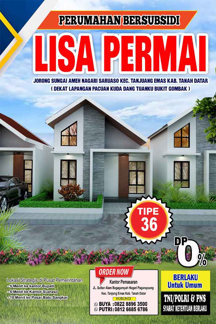 Perumahan Subsidi Lisa Permai Hadir di Tanjung Emas Tanah Datar dengan DP 0 Persen 2 Perumahan Subsidi Lisa Permai Hadir di Tanjung Emas Tanah Datar dengan DP 0 Persen