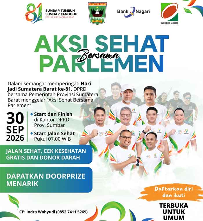 Ketua DPRD Sumbar Ajak Warga Ikuti Aksi Sehat Bersama Parlemen, Banyak Hadiah Menanti 2 Aksi Sehat Bersama Parlemen