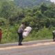 Antisipasi Kecelakaan, Anggota Polres Dharmasraya Sebarkan Serbuk Gergaji ke Tumpahan Solar di Jalinsum Gunung Medan