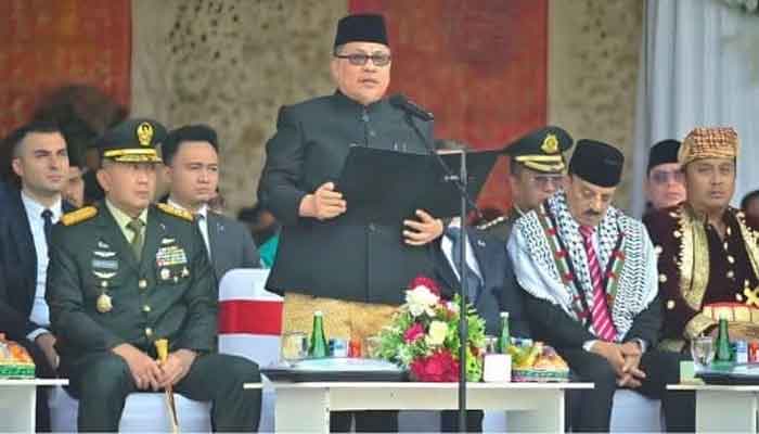 Ketua DPRD Sumbar Muhidi Bacakan Ikrar Hari Kesaktian Pancasila dalam Upacara Peringatan Hari Kesaktian Pancasila yang dirangkaikan dengan Hari Jadi ke-81 Provinsi Sumatera Barat