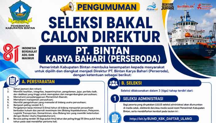 Pemkab Bintan Kembali Perpanjang Pendaftaran Dirut PT Bintan Karya Bahari 1 Pendaftaran Dirut PT Bintan Karya Bahari